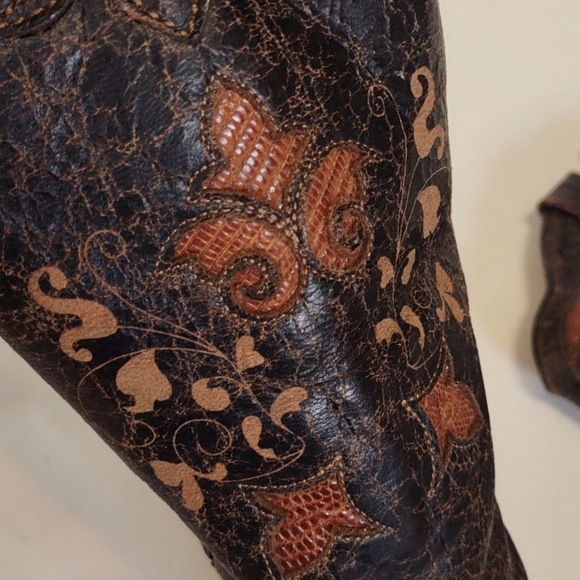 CORAL Leather cowboy boots Leather Cowboy Dancing rodeo boots pointy toe - Picture 3 of 12